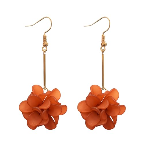 Aishgjia Boho Long Flower Ball Tassel Dangle Earring Layer Floral Bohemian Flower Floral Petal Tiered Drop for Women (Brown)