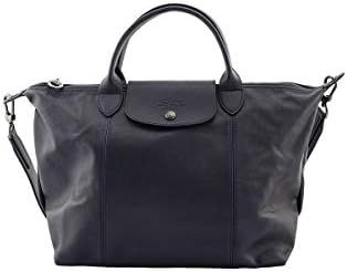 Longchamp 'Medium Cuir Leather Top Handle Tote Shoulder Bag, Navy