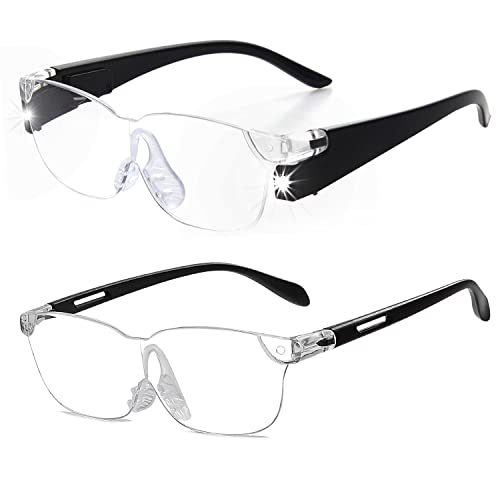 OKH Hands Free Magnifying Glasses with Light, 160% Magnifying Lighted Eyeglasses for Close Work, Hobbies, Reading (2-Pack)