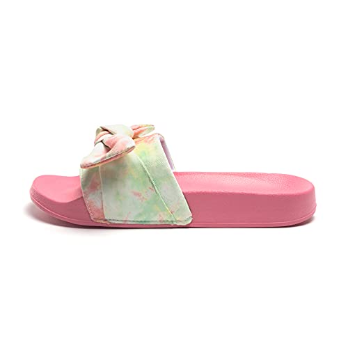 Image of FUNKYMONKEY Women's Bowknot Slides Sandals Comfort Casual Beach Slippers | Soft Denim Fabric Upper & Comfortable EVA Sole, Lightweight Slip-On Slides for Summer, Beach, Pool, and Daily Casual Wear