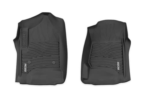 Rough Country Flex-Fit Front Floor Mats for Chevy Silverado & GMC Sierra 1500/2500HD/3500HD (2014–2019) Crew Cab - Custom All-Weather Non-Slip TPE Liners w/Spill Saver Lip