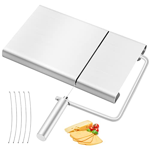 Windfromort Affettatrice per Formaggio con Filo, Taglia Formaggio in Acciaio Inossidabile con 5 Fili di Ricambio, Coltello da Burro di Formaggio Morbido, Affettatrice per Formaggio a Filo da Cucina