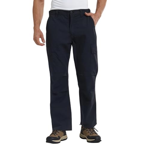 YUSHOW Mens Hiking Walking Trousers Lightweight Rip-Stop Combat Work Cargo Pants Elasticated Waist Tactical Trousers with Multi-Pocket Black