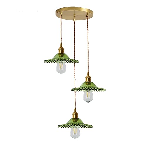 Suspension luminaires en verre vintage lampe triple industrielle E27 vert