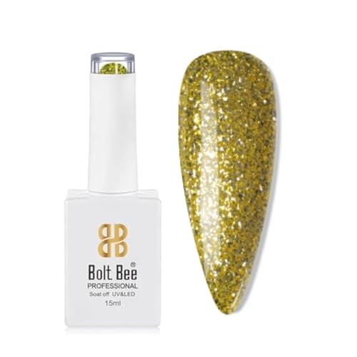 Image of Bolt Bee Gold Glitter Color Gel Nail Polish Soak Off UV Gel DIY at Home Manicure Salon Nail Art (73, 15ml)