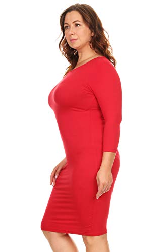 Image of ICONOFLASH Women's 3 /4 Sleeves Midi Bodycon Dress Crew Neck Fitted Dresses with Plus Size Options