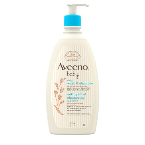 Aveeno Baby Daily Moisture Gentle Baby Body Wash and Shampoo with Oat Extract 2-in-1 Baby Wash and Hair Shampoo Tear-Free Paraben-Free for Sensitive Skin and Hair Lightly Scented 18 Fl Oz
