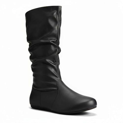 Best Medium Sized Boots for Wide Flat Feet: Top Picks 13 ABSOLEX Womens Soft Slouchy Mid-Calf Flat to Low Heel Pull On Fall Weather Winter Boots, Black Pu, 10
