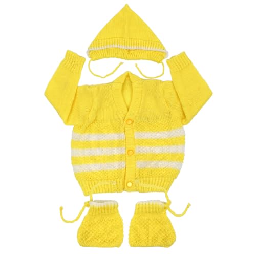 Image of Baby'S Infants Woollen V-Neck Set /Babies Woolen Sweater(Yellow, 3 To 6 Months) 3 Pcs Set