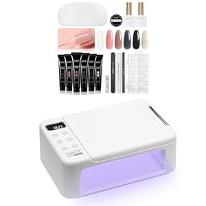 GAOY Poly Gel Nail Kit with U V Light Starter Kit, 6 Colors Nude Pink Black Builder Gel Nail Extension Kit with Professional Nail Curing Lamp