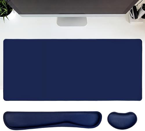 Keyboard Wrist Rest Mouse Wrist Support Set, Rectangle Mousepads 35.4x15.7 in, Navy Blue image 2