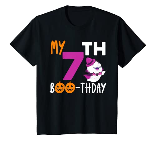 Niños My 7th Boo-thday Boo Ghost Juegos de palabras de Halloween 7th Birthday Funny Camiseta