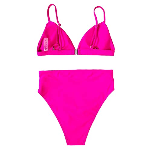 SUUKSESS Women High Waisted High Cut Bikini Sets Sexy Triangle Two Piece Swimsuits Push Up Bathing Suits (Hot Pink, L) - Image 4