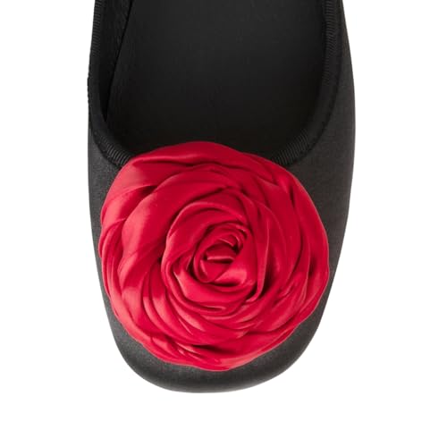 XYD Women's Closed Square Toe Slip On Ballet Flats Oversized Rose Flower Elegant Satin Dress Casual Comfort Shoes3