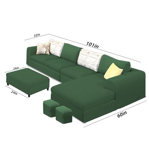 Image of Koza RHS 8 Seater L Shape Sofa Set with Center Table for Living Room (Green Fabric) Premium Fabric Sofa