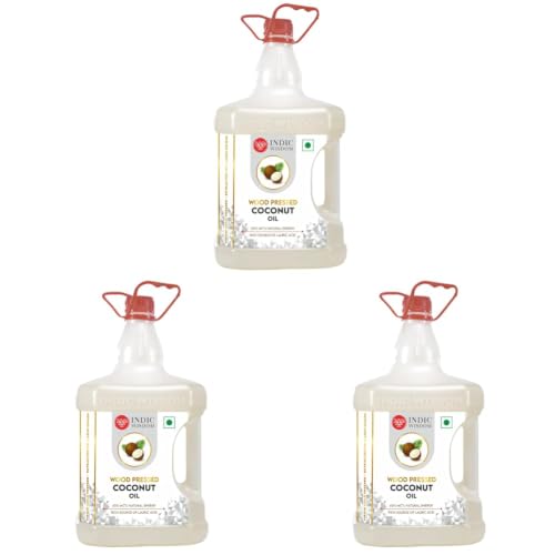 Image of IndicWisdom Wood Pressed Virgin Coconut Oil 5 Liter (Cold Pressed Coconut Oil - Extracted on Wooden Churner) (Pack of 3)