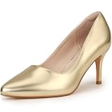 IDIFU Gold High Heels Pumps Closed Toe Heels Women's Pumps Stiletto Pointed Toe Dress Shoes Wedding Prom Bridal Work Office Bride Trendy Dressy Comfortable Classic Pumps Shoes(Gold PU,8)
