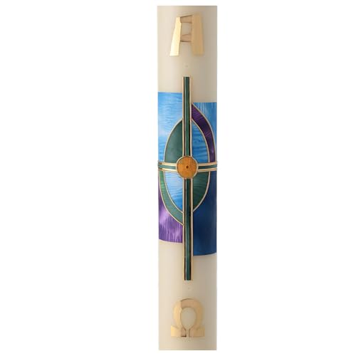 Easter Candle with Green Cross and Golden Nails 80x8 cm