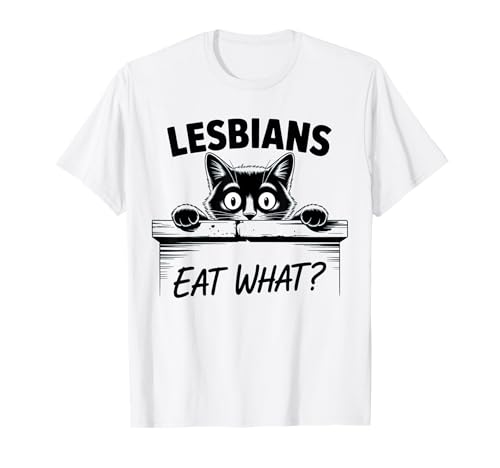 LGBTQ Lesbianas Comen Lo Divertido Juego de palabras Orgullo Gay Humor Adulto Gato Camiseta