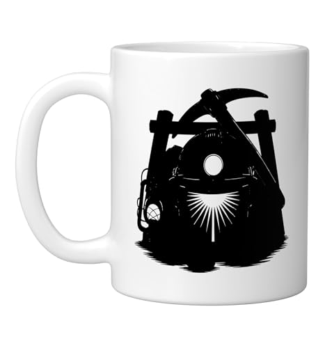 Pickaxe Miners Lamp Crossed Underground Miner Illustration Ceramic Mug, White