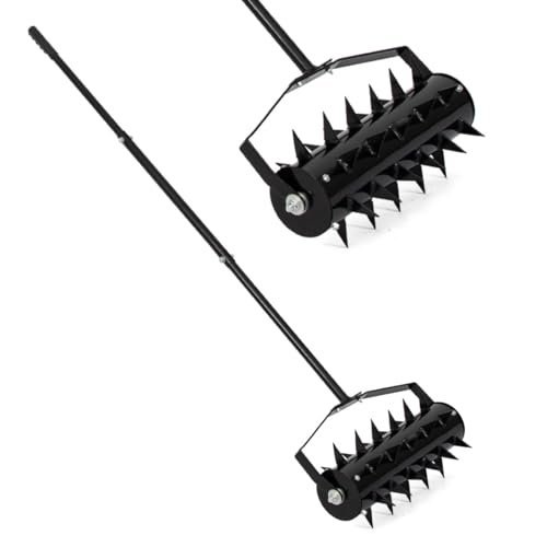 CStern Aireador de Césped Aireador para Césped Rodando Aireador de Césped Manual Aireador Herramientas de Jardín Aireador de Césped con Mango lLargo, Negro