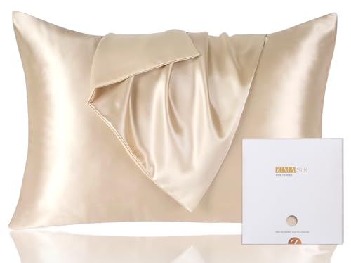 ZIMASILK シルク 枕 カバー 22匁 100%天然 最高グレード 6A級 50x70cm 封筒式 OEKO-TEX認証 片面シルク枕 美髪・美肌 敏感肌に優しい 抗菌防臭 通気性と柔らかさ 四季適応 贈り物 1枚 シャンパンゴールド