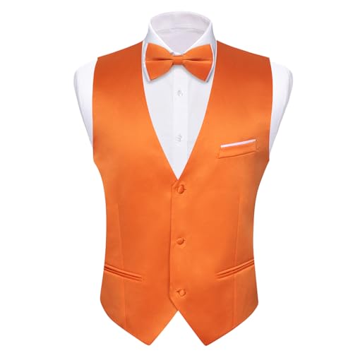 Image of Barry.Wang Mens Suit Vest Bow Tie Set 4PCS Formal V-neck Slim Fit Casual Solid Color Waistcoat Wedding Party Tuxedo