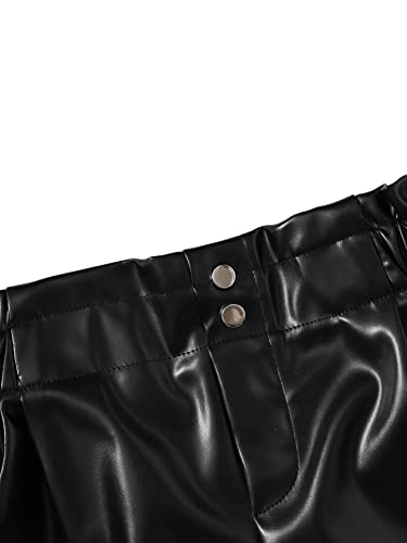 Sweatyrocks Girl's Faux Leather Shorts Casual Elastic Waist Dressy Shorts With Pocket Black 10Y #TOP2