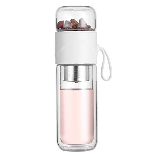 Top Brands Portable Double Wall Glass Tea Bottle Cups Tea Infuser Glass Tea Strainer Leak-Proof Glass Tea Tumbler with Infuser Water Separation Tea Filter Cup 320ml White