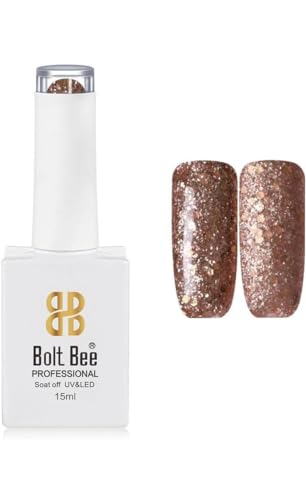 Image of BOLT BEE 15ML Gel Nail Polish 1Pc Clear Pink Glitter Soak off UV LED Nail Art Starter Manicure Salon DIY at Home, 0.5 OZ (102)
