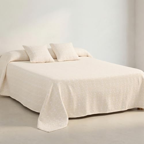 GAMUSI Colcha Cama 135/140 cm Relieve – cubrecama 235x270 cm, Floral Ligera, Liso, Color Blanco