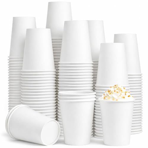 Biotakeware Paper Coffee Cups 12 oz 100 Pack White Disposable Cups for Hot & Cold Beverages Sturdy with Leak-Resistant Lining Ideal for Home Small Office Party and Travel
