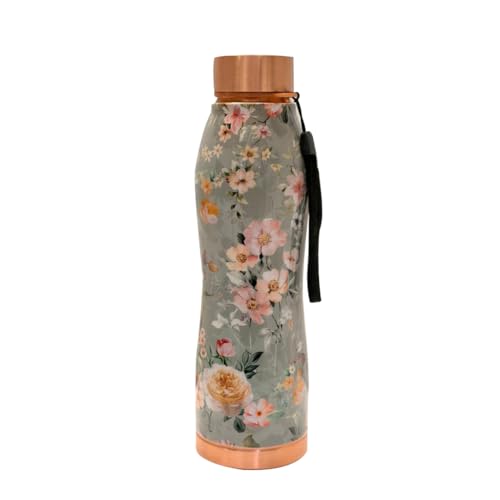 Image of ATTRO Curve Copper Bottle Design Boosts Immunity Leakproof & Lightweight |Anti-Bacterial, BPA Free with Secure Cap for School, Travel, Gym & Work 1000ml Alice Floral