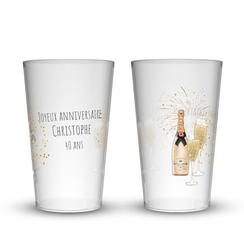 Wobz - Gobelet Personnalisé Anniversaire Cheers - Impression Quadrichromie digitale - Translucide - Fabriqué En France - Prénom Et Âge Personnalisables - 25 cl - Pack de 10, 25, 50, 100, 250 et 500