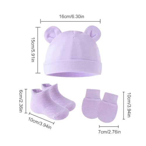 Infant Double Layer Bonnet Hat with Socks and Scratch Proof Mittens Set for 0 to 3 Months Comfortable Fetal Caps Gloves Navy Blue3