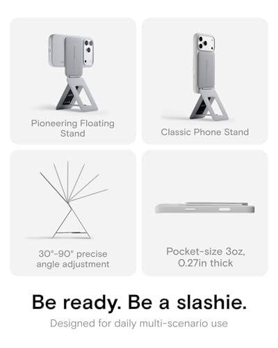 Image of MOFT Phone Tripod Stand Selfie Stick for iPhone, Multi-Angles iPhone Stand, Lightweight & Portable Phone Holder, Strong Magnets, MOVAS Vegan Leather, Travel Essentials, Cement (Without Card Slot)