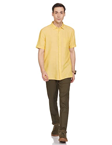 Image of Marks & Spencer Mens Solid Linen Blend Collared Neck Regular Fit Shirt