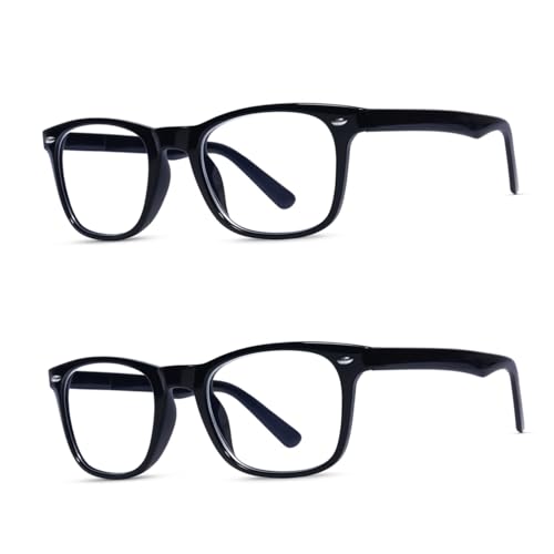 RAYBLOC Pack of 2 UV Protection Glasses Blue Cut Blocking Harmful Rays Glasses for Men & Women Zero Power Computer Specs Eye Protection for Lightweight Frame with Case & Cleaning Cloth