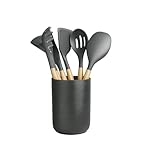 DoocliB Küchenutensilienhalter Aus Keramik Utensilienhalter Küche 10 x 13.5 cm Küchentheke Besteckhalter für Spatel Löffel Gabeln Pflanzen (Schwarz)