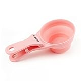 NoblePup MeasureMate Pet Food Scoops with Bag Clip for Dog and Cat - 3-in-1 Multi-Function Collapsible Food Measuring Cup - 1 Cup Capacity, 8oz, Pink - Dishwasher Safe