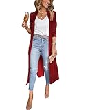 ebossy Women's Vintage Velvet Open Front Cardigan Blazer Suits Silky Loose Fit Long Jacket Coat (M,Red)