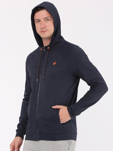 Image of Macroman M-Series Men Hooded Regular Fit Cotton Blend Sweatshirt with Reflective Detail