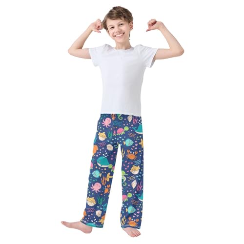 ZZXXB Whale Crab Fish Boys Long Pants Soft Trousers Elastic Waist Kids Lounge Bottoms with Pockets S-XL2