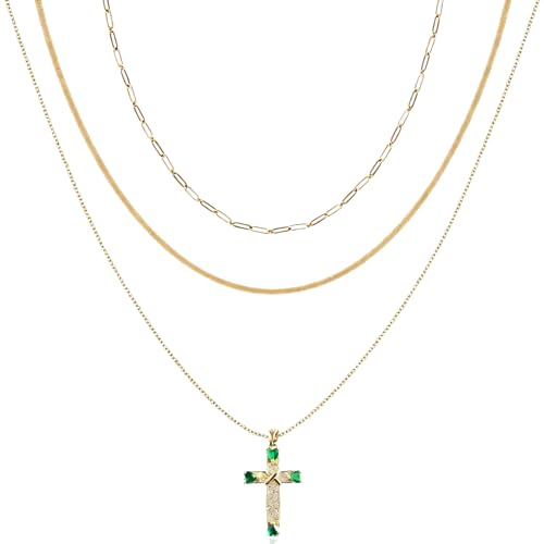 JZZ Gold Layered Cross Necklaces for Women, Dainty Stackable 14K Gold Plated Chain Set with Cross Pendant, Faith Jewelry Gift for Her - image 1