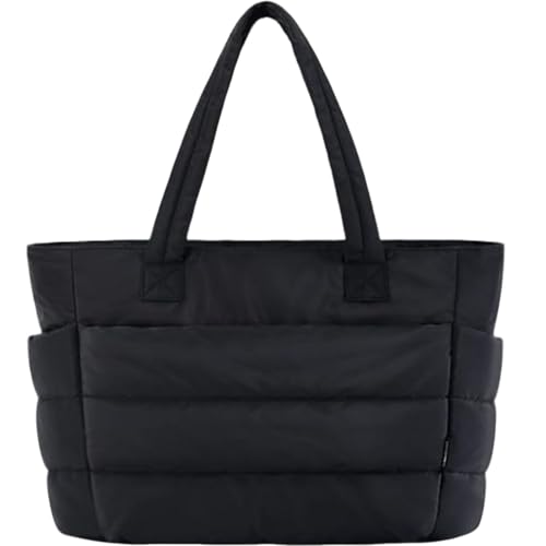 Image of Office Bag for Woman, Tote Bag for College Girls, Spacious Tote Bags for Women, Travel Bag for Daily Commute, Gym Bag for Women, Shoulder Bag for Busy Professionals, Black Large Capacity Puffy Handbag