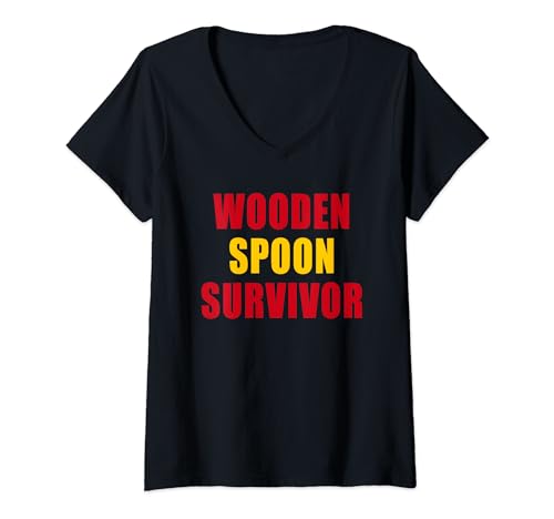 Donna Wooden Spoon Survivor – Spain Flag Funny Childhood Quote Maglietta con Collo a V