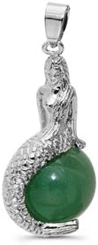 Leelo Jewelry Mermaid Sitting on an Aventurine Rock Pendant with Free Satin Cord