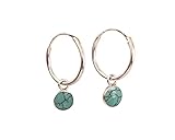 925 Sterling Silver 14mm Hoop Earrings with 6mm Round Reconstructed Turquoise Gemstone Charm - Small...
