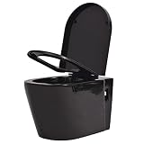 inodoro negro mexico Es muy fácil de limpiar vidaXL Inodoro de Montaje en la Pared de Cerámica Negro Cierre Suave Váter WC