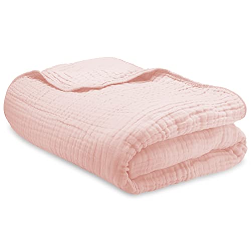 Comfy Cubs Muslin Blanket For Adults, Extra Large Twin 90” X 66”, 6 Layer Cooling Cotton Softness, Breathable & Warm Throw For Bedroom, Living Room Couch (Lace Pink, Twin - Muslin) #TOP21